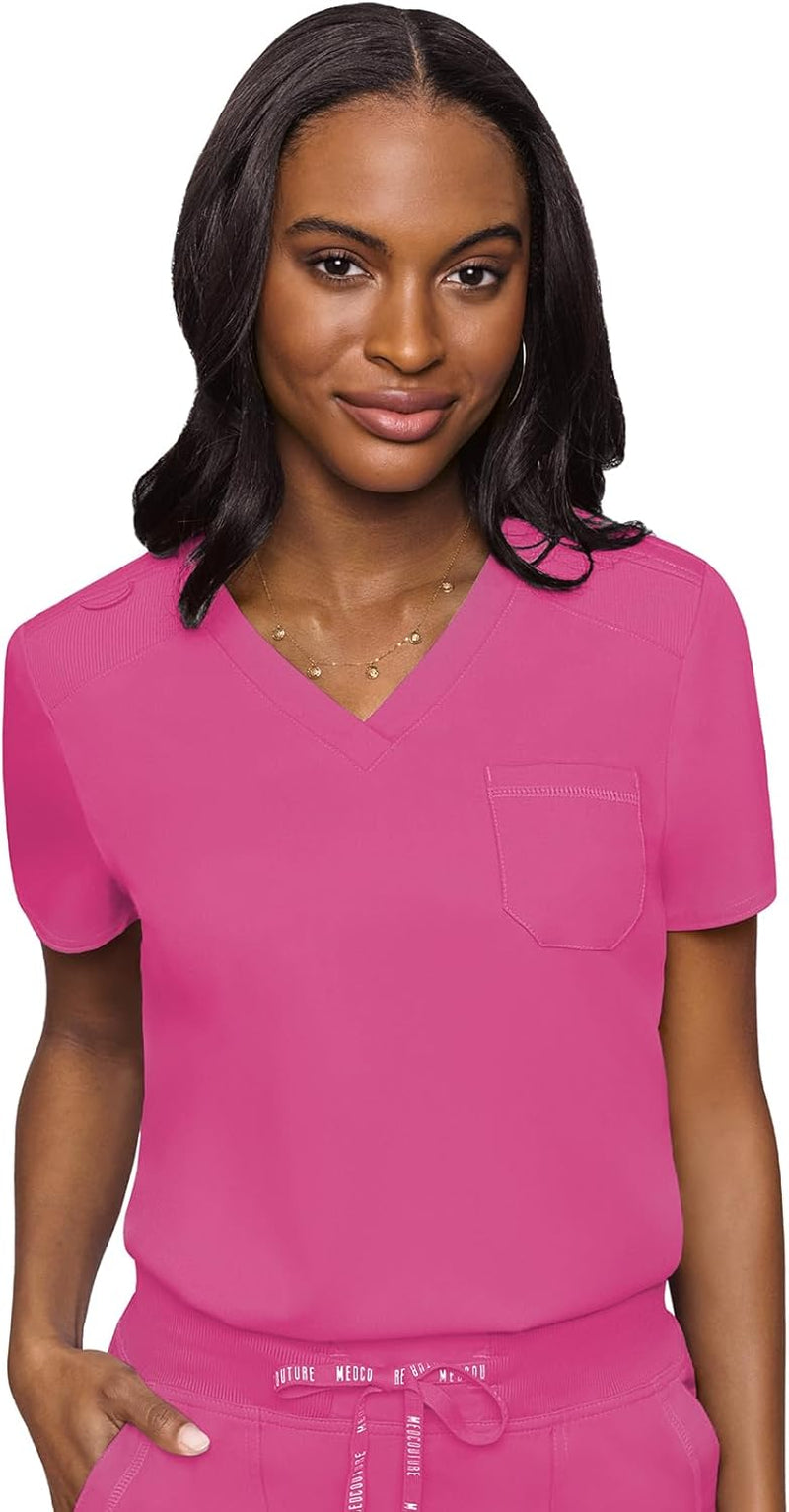 Women'S V-Neck Scrub Top, Modern Fit Tuck-In Top with Stretchy Rib-Knit Shoulders and Chest Pocket - MC7448