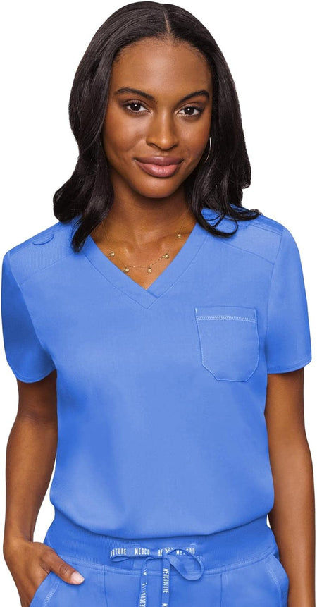 Women'S V-Neck Scrub Top, Modern Fit Tuck-In Top with Stretchy Rib-Knit Shoulders and Chest Pocket - MC7448