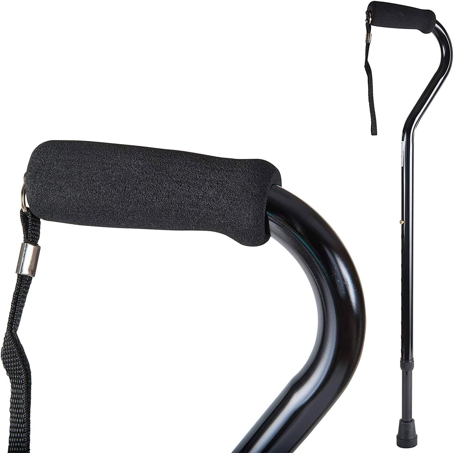 Walking Cane and Walking Stick for Adult Men and Women, FSA Eligible, Lightweight and Adjustable from 30-39 Inches, Supports up to 250 Pounds with Ergonomic Hand Grip and Wrist Strap, Silver