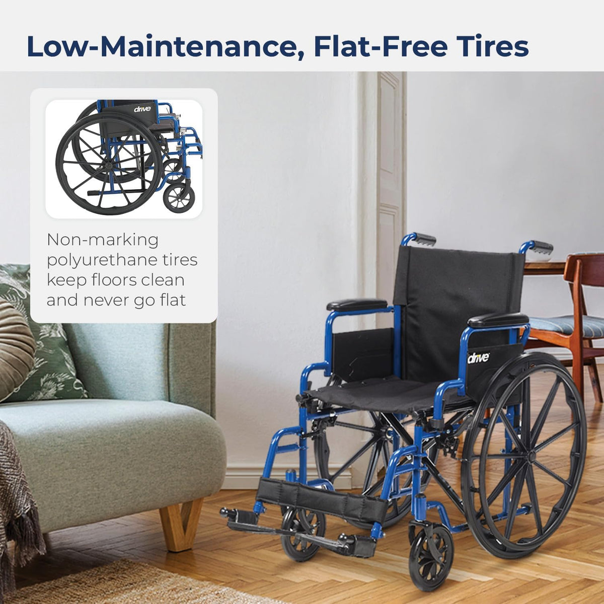 Blue Streak Ultra-Lightweight Wheelchair with Flip-Backs Arms & Swing-Away Footrests