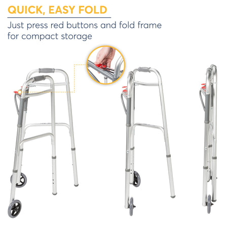 Preservetech Deluxe Two Button Folding Walker with 5" Wheels