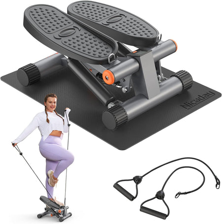 Steppers for Exercise, Stair Stepper with Resistance Bands, Mini Stepper with 300LBS Loading Capacity, Hydraulic Fitness Stepper with LCD Monitor