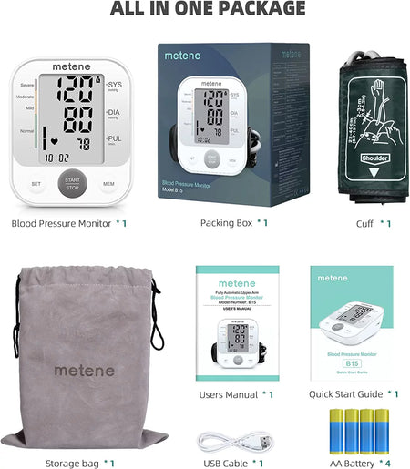 Upper Arm Blood Pressure Monitor with Speaker, 2 Users, 240 Recordings, Large Cuff, Large Display Screen