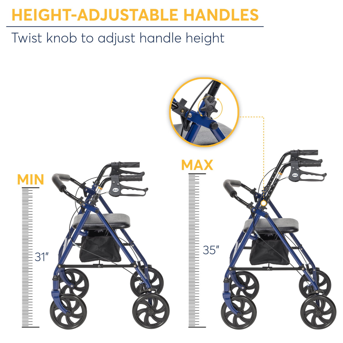 Four Wheel Rollator Rolling Walker with Fold up Removable Back Support, Blue