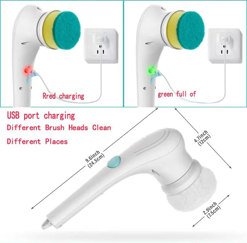 Electric Spin Scrubber - Shower Scrubber with 5 Replaceable Brush Heads, Portable Electric Cleaning Brush for Bathroom
