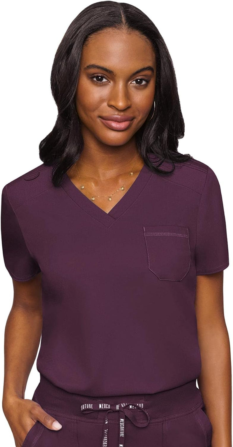 Women'S V-Neck Scrub Top, Modern Fit Tuck-In Top with Stretchy Rib-Knit Shoulders and Chest Pocket - MC7448