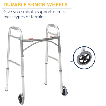 Preservetech Deluxe Two Button Folding Walker with 5" Wheels