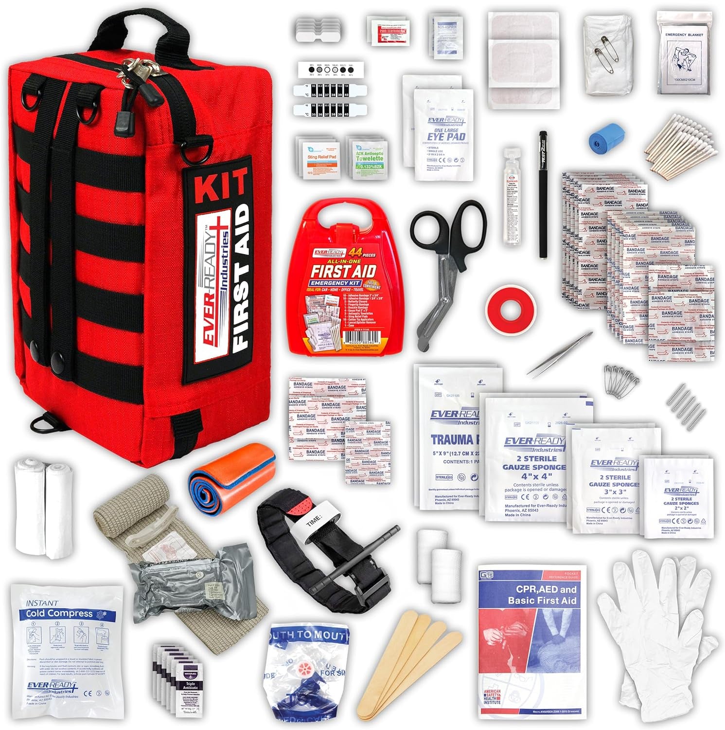 Premium Trauma First Aid Kit for Outdoors, Workplace, and Home - Exceed OSHA Guidelines and ANSI 2009 Standards - 240 Pieces - Includes Bonus Travel Kit