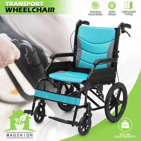 *FDA APPROVED* Transport Wheelchair with Flip Back Footrests, Folding Transport Chair with Seat Belt, Folding Wheelchair for Storage and Travel, 250Lbs Weight Capacity, Black