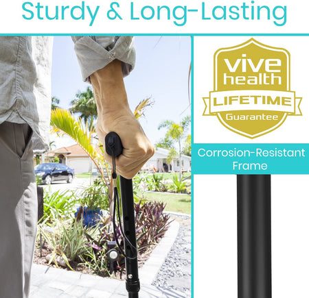 Foldable Walking Cane for Men, Women - Collapsible, Lightweight, Adjustable, Portable Hand Walking Stick - Balancing Mobility Aid - Sleek, Comfortable T Handles (Black)