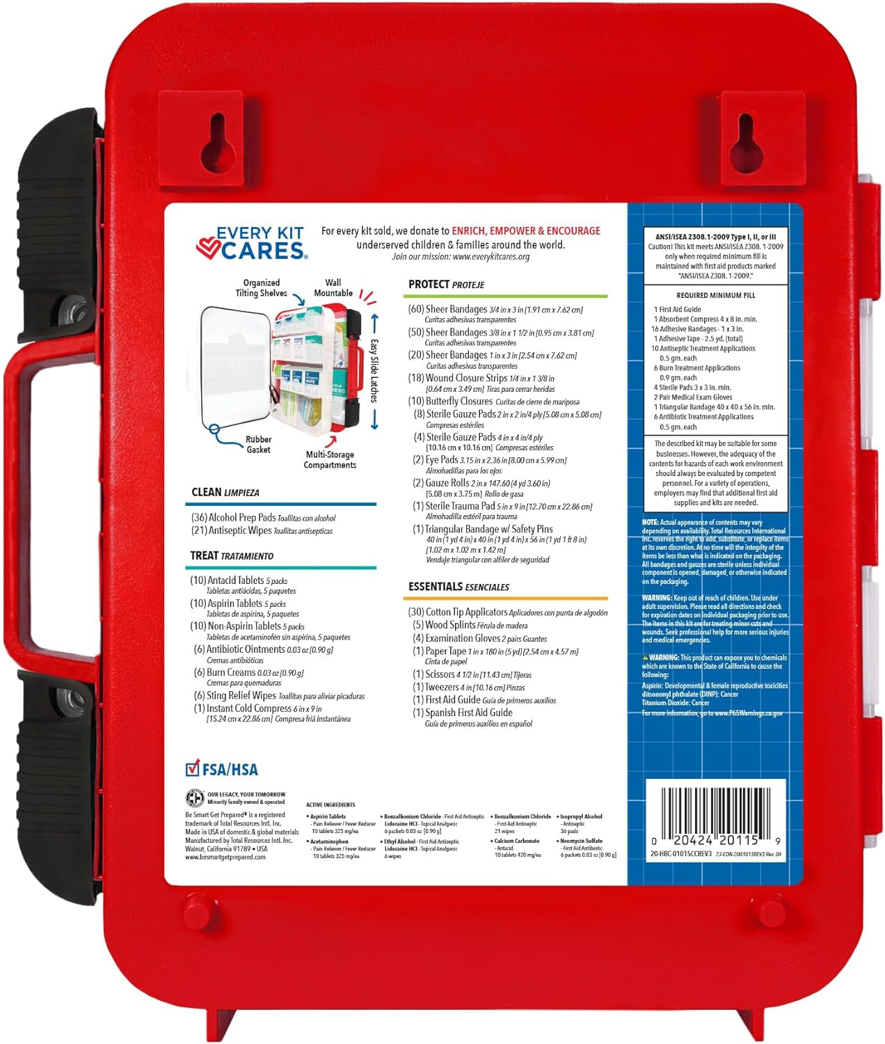 First Aid Kit Hard Red Case 326 Pieces Exceeds OSHA and ANSI Guidelines 100 People - Office, Home, Car, School, Emergency, Survival, Camping, Hunting and Sports (20HBC01015REV3)