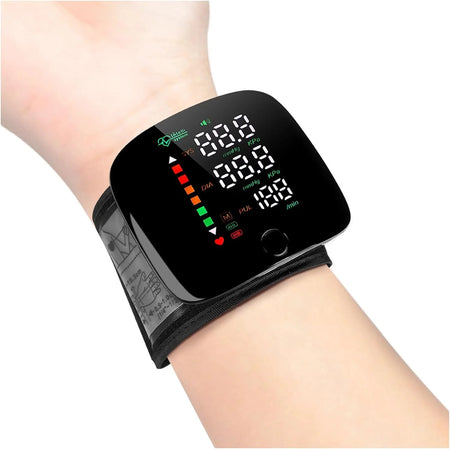 Wrist Blood Pressure Monitor LED Display, Touch Screen Wrist Blood Pressure Cuff 99X2 Reading Memory Wrist Bp Monitor with Carrying Case(Black)