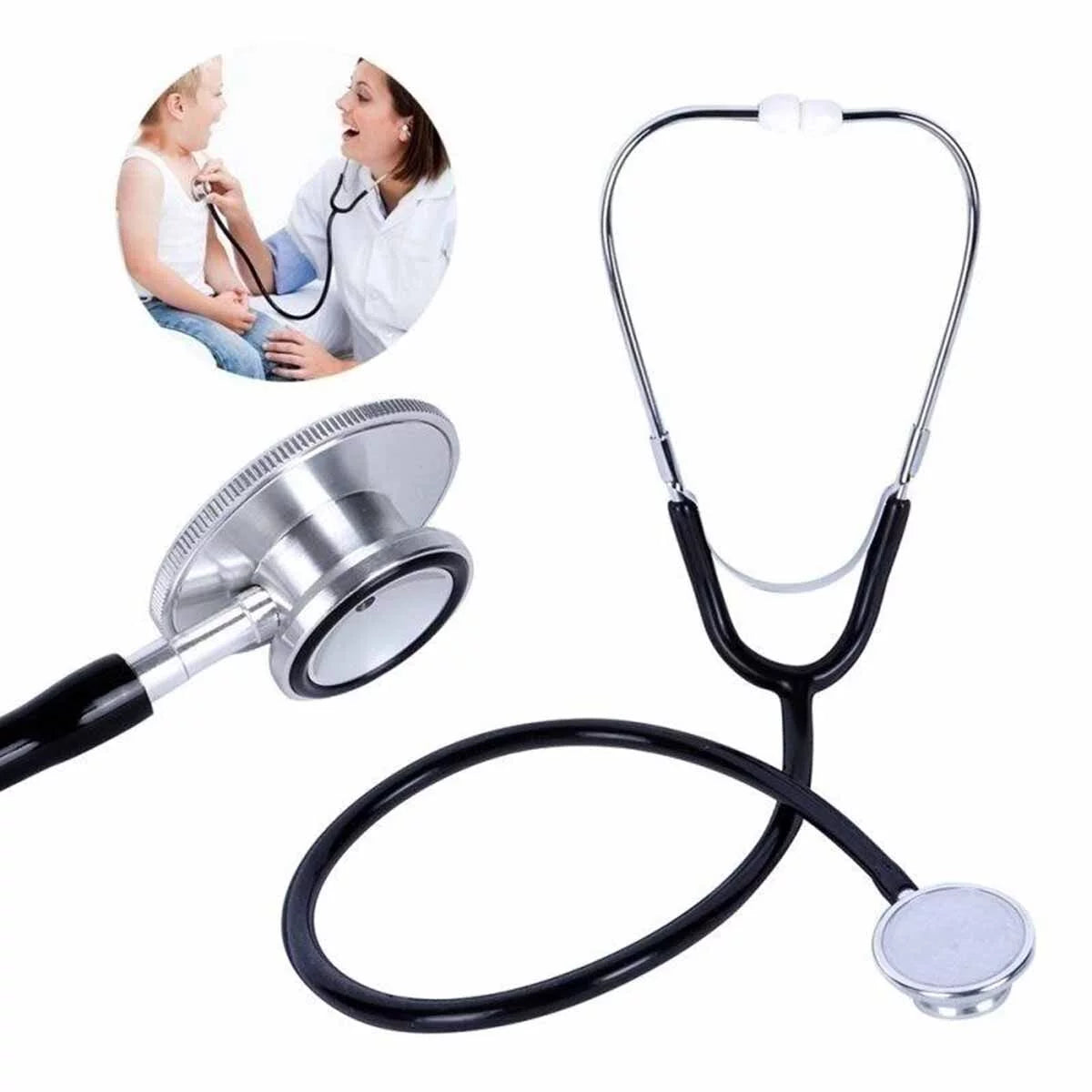 Medical Stethoscope Double Sided Stethoscope Portable Medical Aid Auscultation Stethoscope Device Equipment Tool (Black)