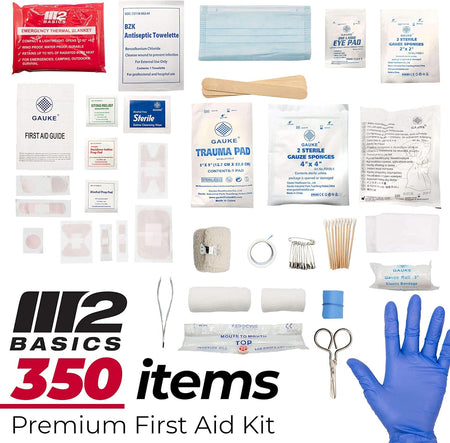 Professional 350 Piece Emergency First Aid Kit | Business & Home Medical Supplies | Hard Case, Dual Layer, Wall Mountable | Office, Car, School, Camping, Hunting, Sports