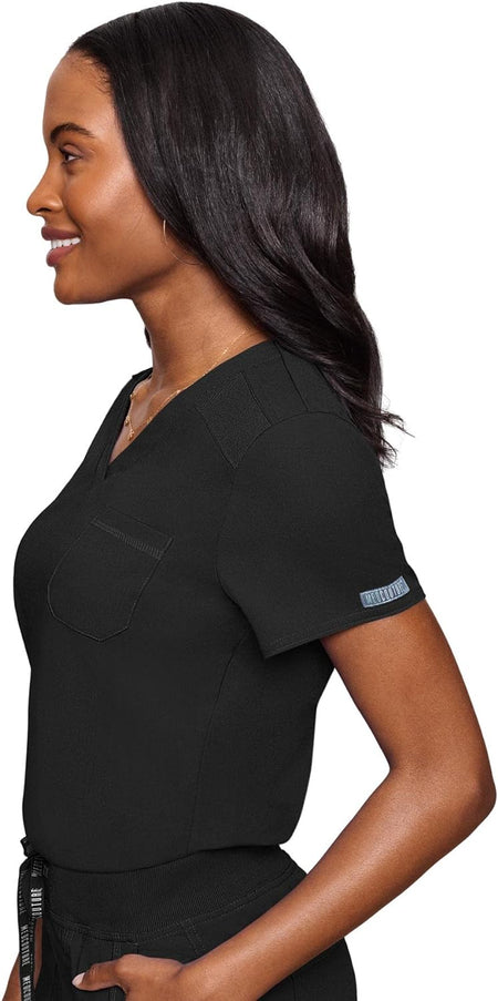 Women'S V-Neck Scrub Top, Modern Fit Tuck-In Top with Stretchy Rib-Knit Shoulders and Chest Pocket - MC7448