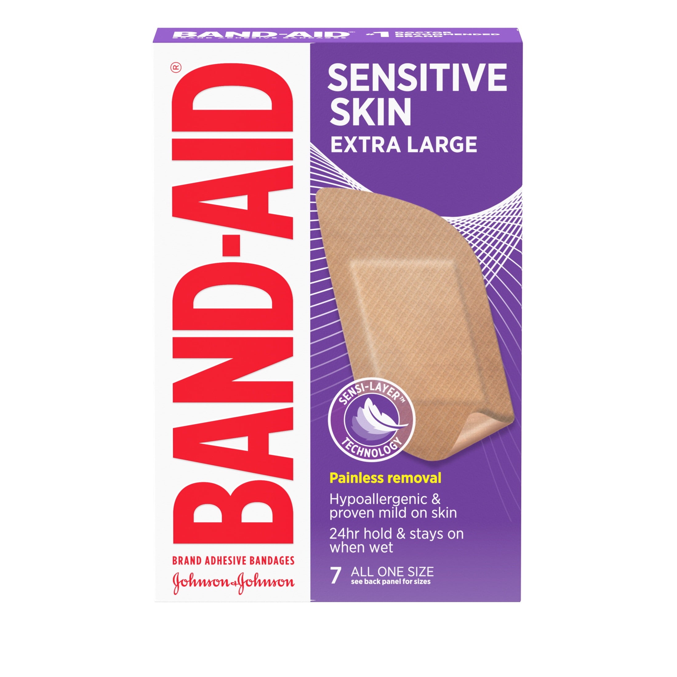 Brand Adhesive Bandage for Sensitive Skin, Extra Large, 7 Ct