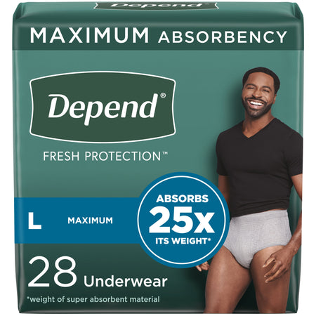 Fresh Protection Adult Incontinence Underwear for Men, Maximum, L, Grey, 28 Count