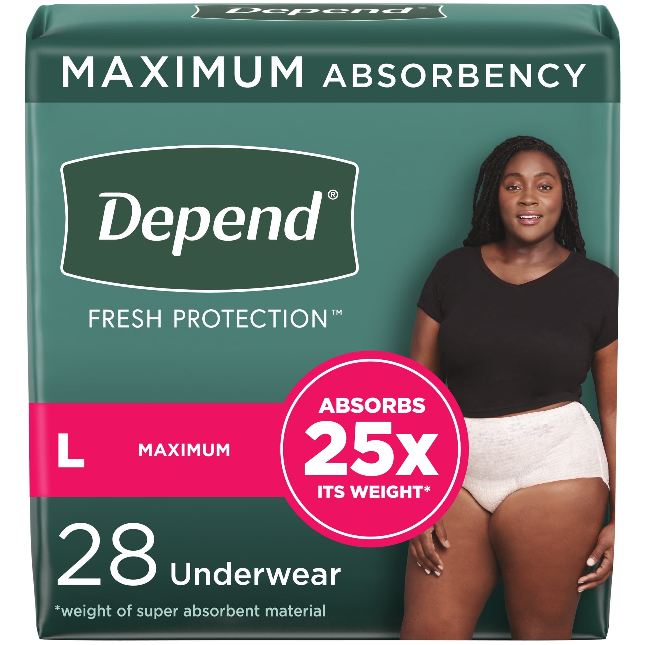 Fresh Protection Women'S Incontinence & Postpartum Bladder Leak Underwear, L, 28 Count