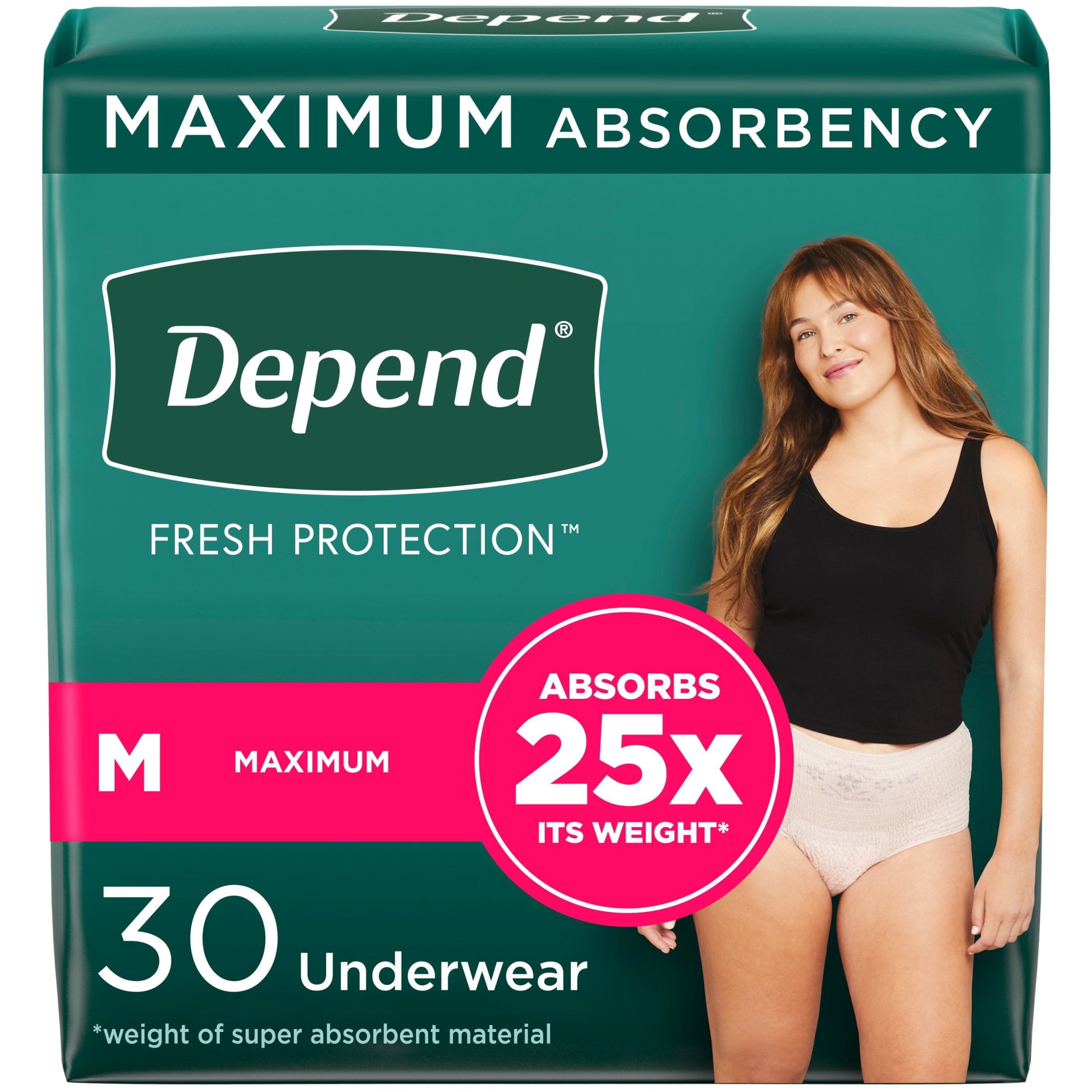 Fit-Flex Incontinence Underwear for Women, Maximum Absorbency, Medium, Light Pink, 30 Count