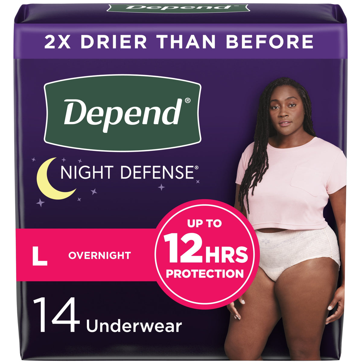 Night Defense Women'S Incontinence & Postpartum Bladder Leak Underwear, L, 14 Count