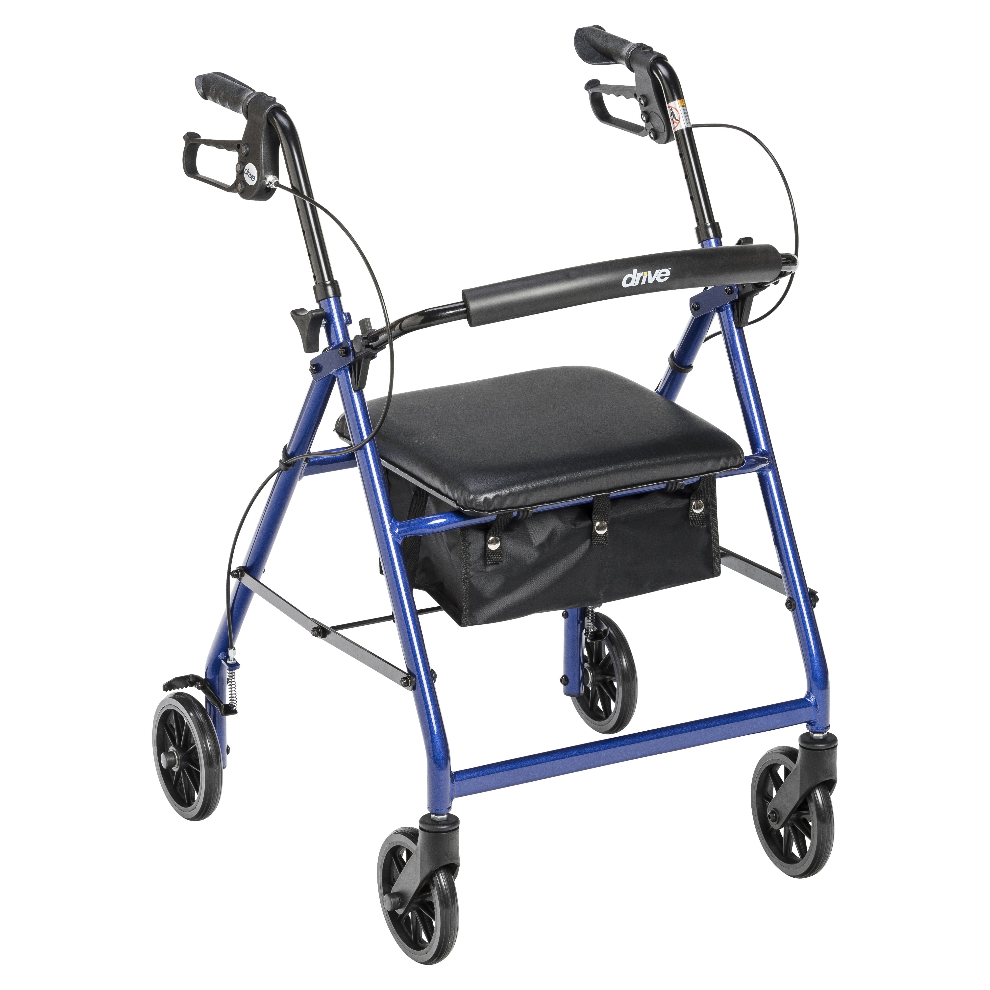 Rollator Rolling Walker with 6" Wheels, Fold up Removable Back Support and Padded Seat, Blue