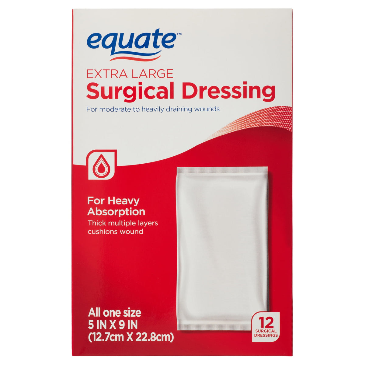 Extra Large Absorbent Surgical Dressing, for Moderate to Heavy Wounds, 12 Count