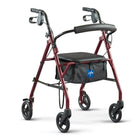 Steel Rollator Walker, Folding Rolling Walker, 6" Wheels, 350Lb Weight Capacity, Burgundy Red Frame