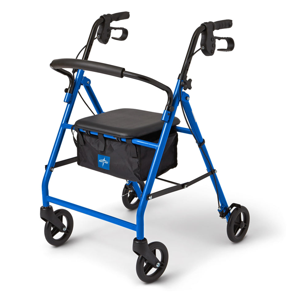 Steel Rollator Walker for Adult, Blue, 350 Lb. Weight Capacity, 6” Wheels, Foldable, Adjustable Handles