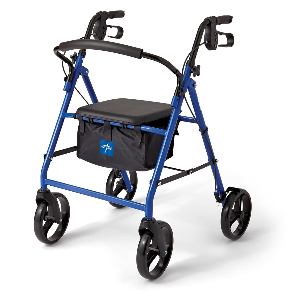 Steel Rollator Walker for Adult, Blue, 350 Lb. Weight Capacity, 8” Wheels, Foldable, Adjustable Handles