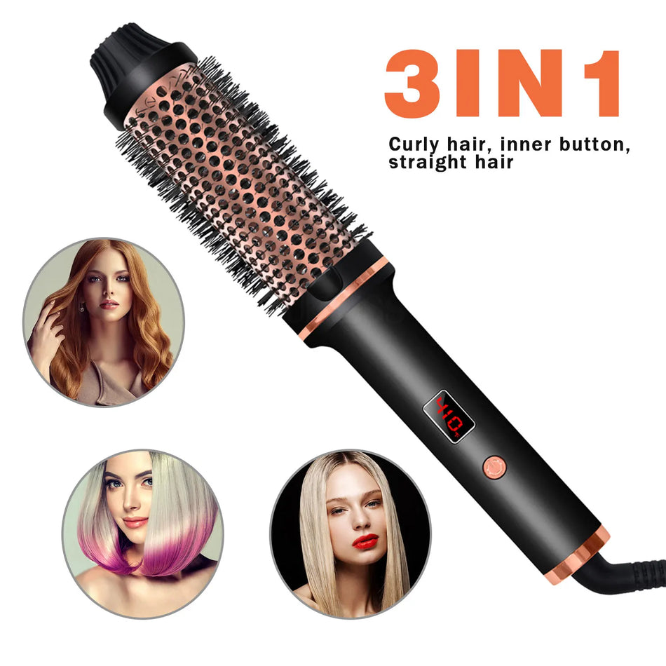 Hair Curling Iron Brush Ceramic Ionic Hair Curler and Straightener