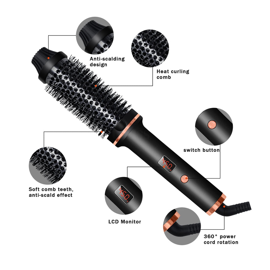 Hair Curling Iron Brush Ceramic Ionic Hair Curler and Straightener
