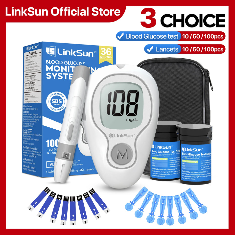 LinkSun G-425-3 Blood Glucose Meter 10/50/100pcs Test Strips