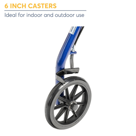 Rollator Rolling Walker with 6" Wheels, Fold up Removable Back Support and Padded Seat, Blue