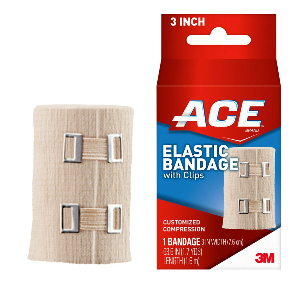 Brand Elastic Bandage W/ Clips 3 In., Soft Discrete Fit, Beige