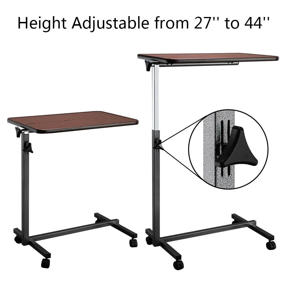 27"-44" Adjustable Height Overbed Table with Wheels for Hospital Home Office Bedside Table