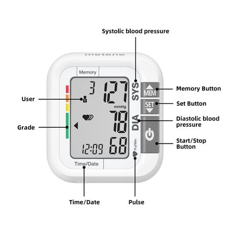 Wrist Blood Pressure Monitor for Home Use, Large LCD Display, 99 X 2 Sets Memory, 1 Carrying Case