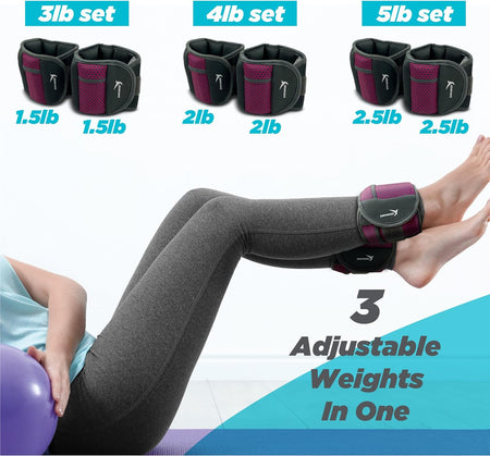 Adjustable Ankle & Wrist Weights for Women for Walking, Jogging, Toning, Resistance Training, Physical Therapy (2 Adjustable Versions Available: 3-4-5 Lbs or 4-6-8 Lbs)