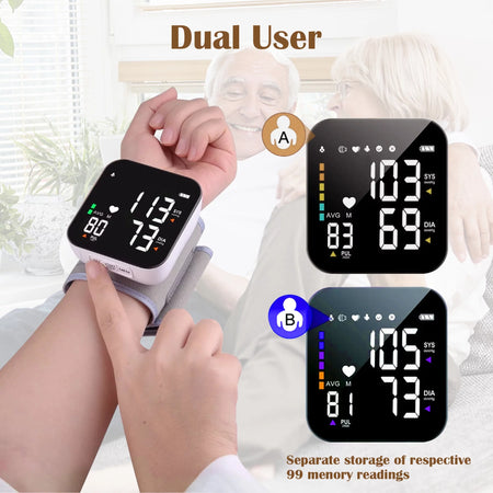 Wrist Blood Pressure Monitors with Adjustable Cuff and Large LCD Display Rechargable BP Monitor Machine for Home Use,White