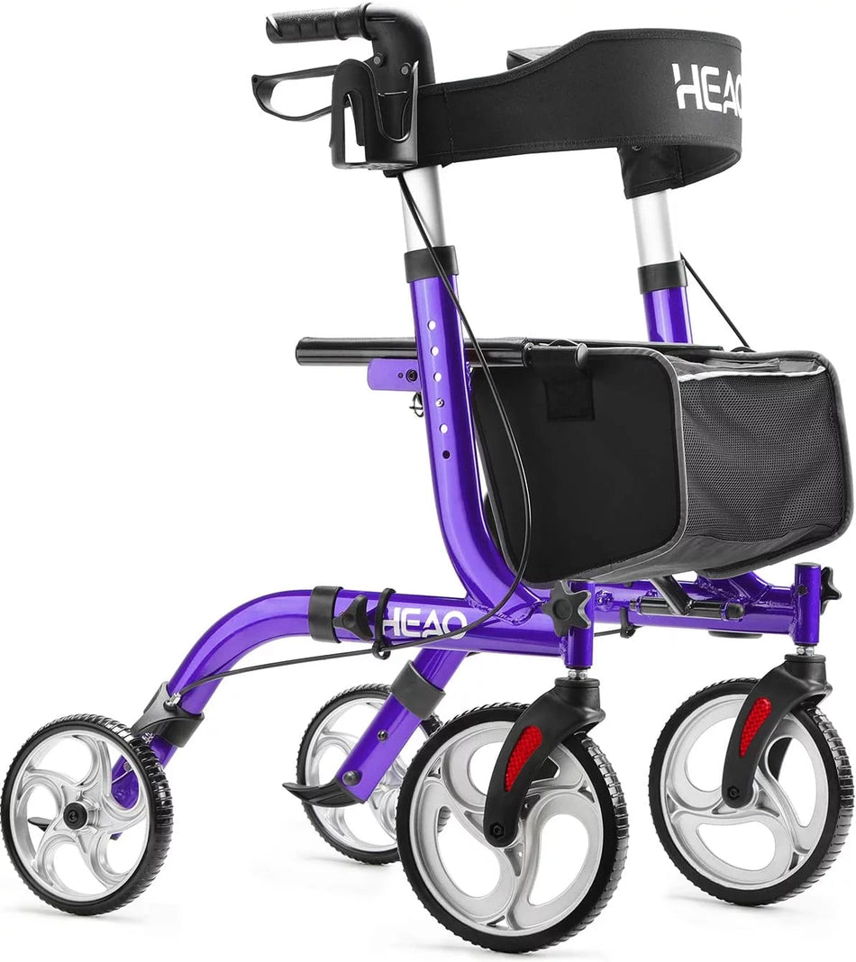 Rollator Walker for Seniors,10" Wheels Walker with Cup Holder,Padded Backrest and Compact Folding Design,Lightweight Mobility Walking Aid with Seat,Purple