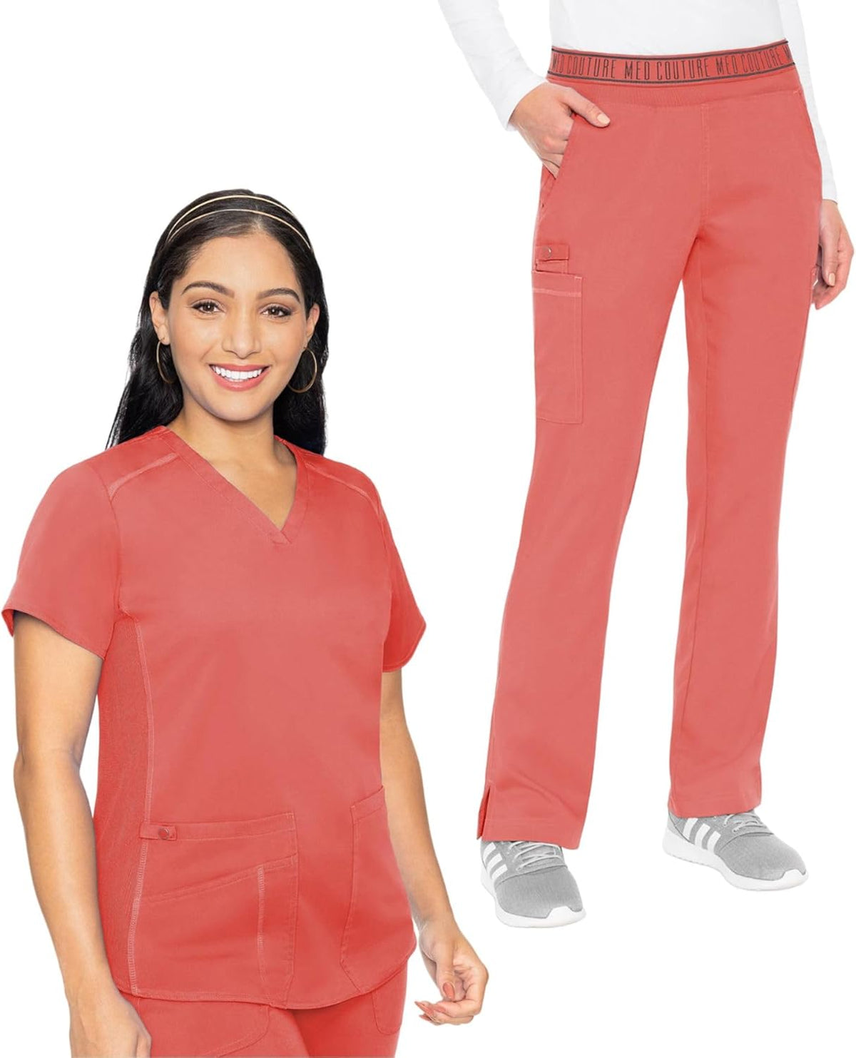 Scrub Set for Women, 11 Pockets with V-Neck Scrub Top MC7459 and Comfortable Scrub Pants, MC7739