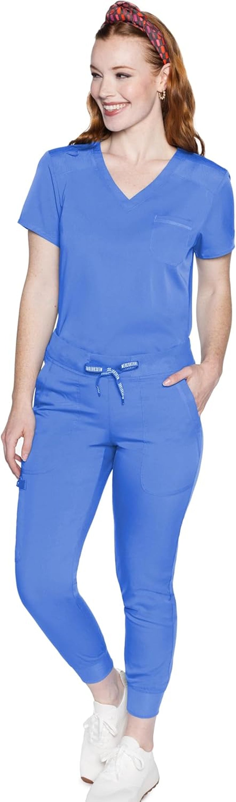 Women'S Scrub Set with V- Neck Scrub Top MC7448 and 2-Way Stretch Pants 7710