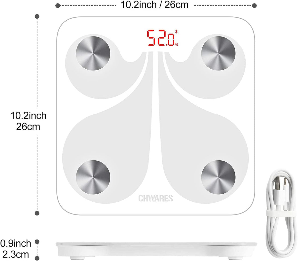 Body Fat Scale, USB Rechargeable Digital Weight Bathroom Scales,  Smart BMI Scale with 13 Body Data, Electronic Scale for Body Weight with Bluetooth, 400Lbs, Digital Bathroom Weight Scale White