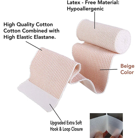 2 Pack Cotton Elastic Bandage | Ace Wrap with Velcro 4 Inch X 15 Feet Hook and Loop Closure | Reusable Compression Bandage