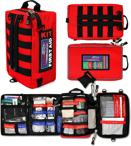 Premium Trauma First Aid Kit for Outdoors, Workplace, and Home - Exceed OSHA Guidelines and ANSI 2009 Standards - 240 Pieces - Includes Bonus Travel Kit