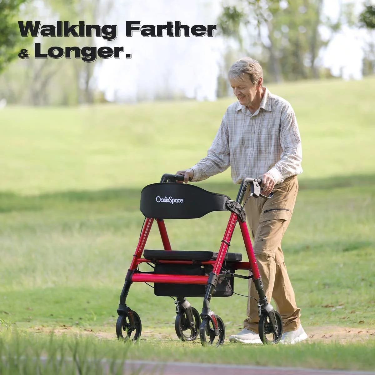 Heavy Duty Rollator Walker - Bariatric Rollator Walker with Large Seat for Seniors Support up to 500 Lbs (Red)