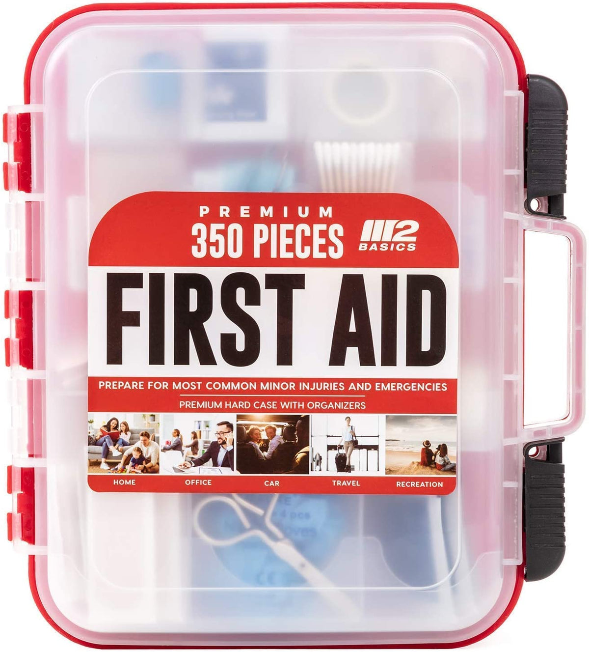 Professional 350 Piece Emergency First Aid Kit | Business & Home Medical Supplies | Hard Case, Dual Layer, Wall Mountable | Office, Car, School, Camping, Hunting, Sports