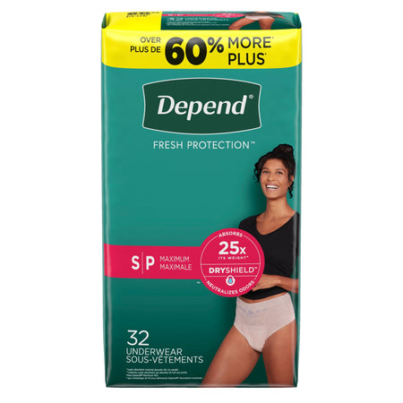 Fresh Protection Women'S Incontinence & Postpartum Bladder Leak Underwear, S, 32 Count