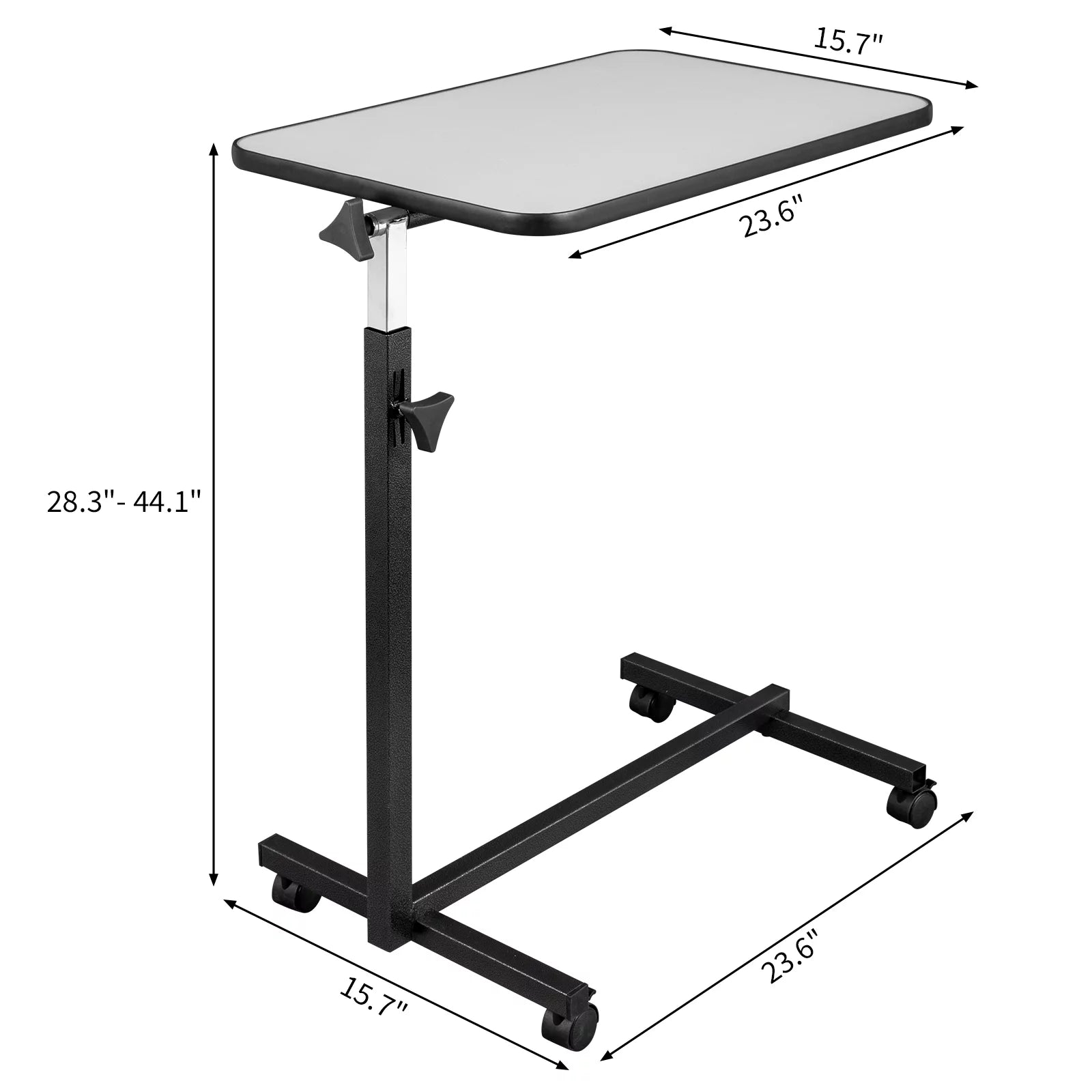 27"-44"H Height Adjustable Overbed Bedside Table with Wheels with Brake (Hospital and Home Use), Silver Grey