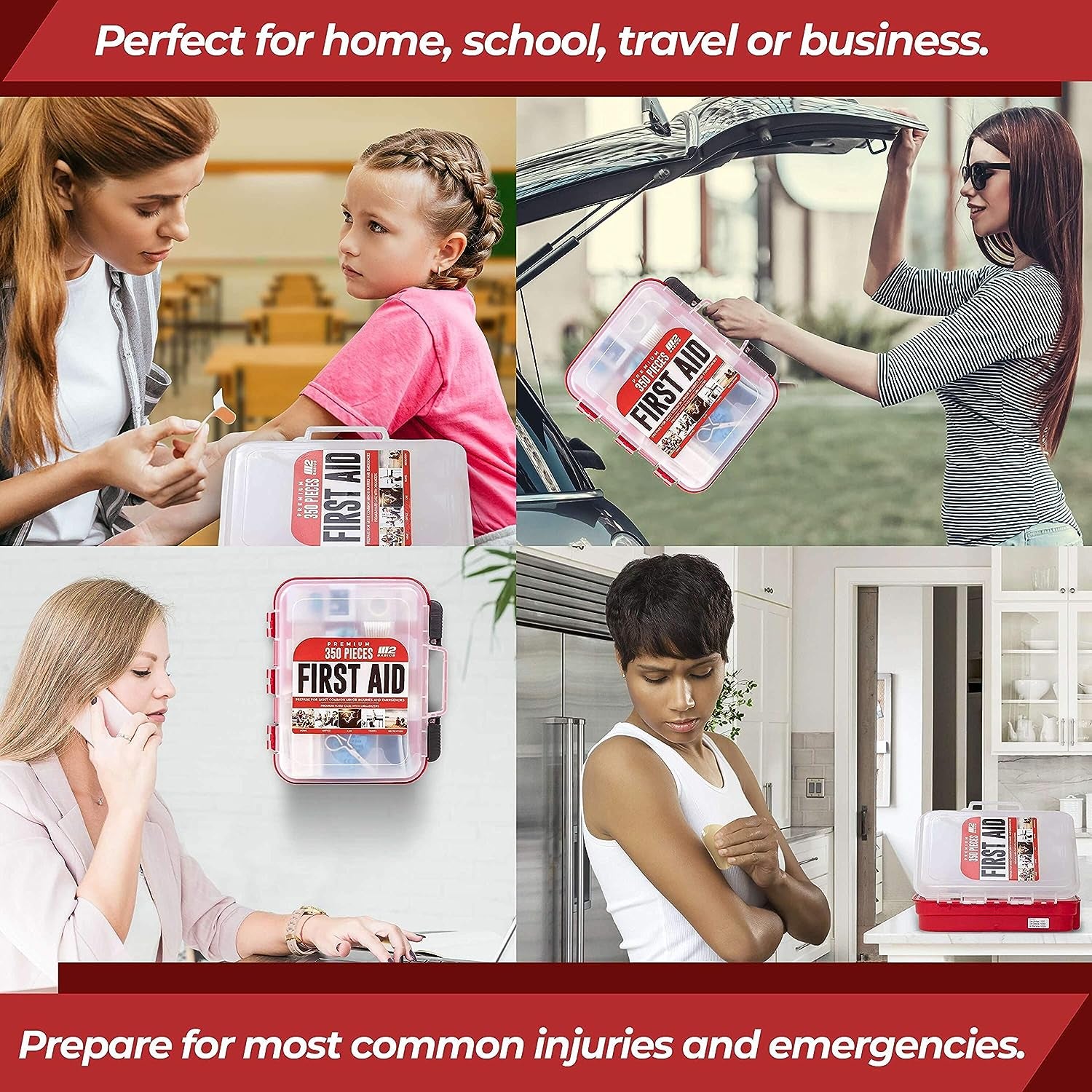 Professional 350 Piece Emergency First Aid Kit | Business & Home Medical Supplies | Hard Case, Dual Layer, Wall Mountable | Office, Car, School, Camping, Hunting, Sports