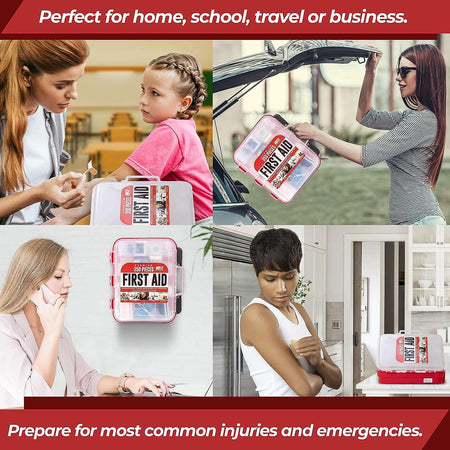 Professional 350 Piece Emergency First Aid Kit | Business & Home Medical Supplies | Hard Case, Dual Layer, Wall Mountable | Office, Car, School, Camping, Hunting, Sports